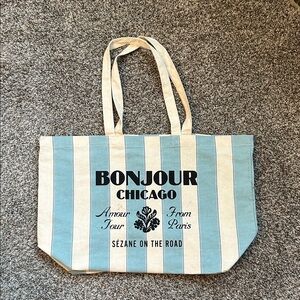Sezane Bonjour Chicago Blue and Cream Tote